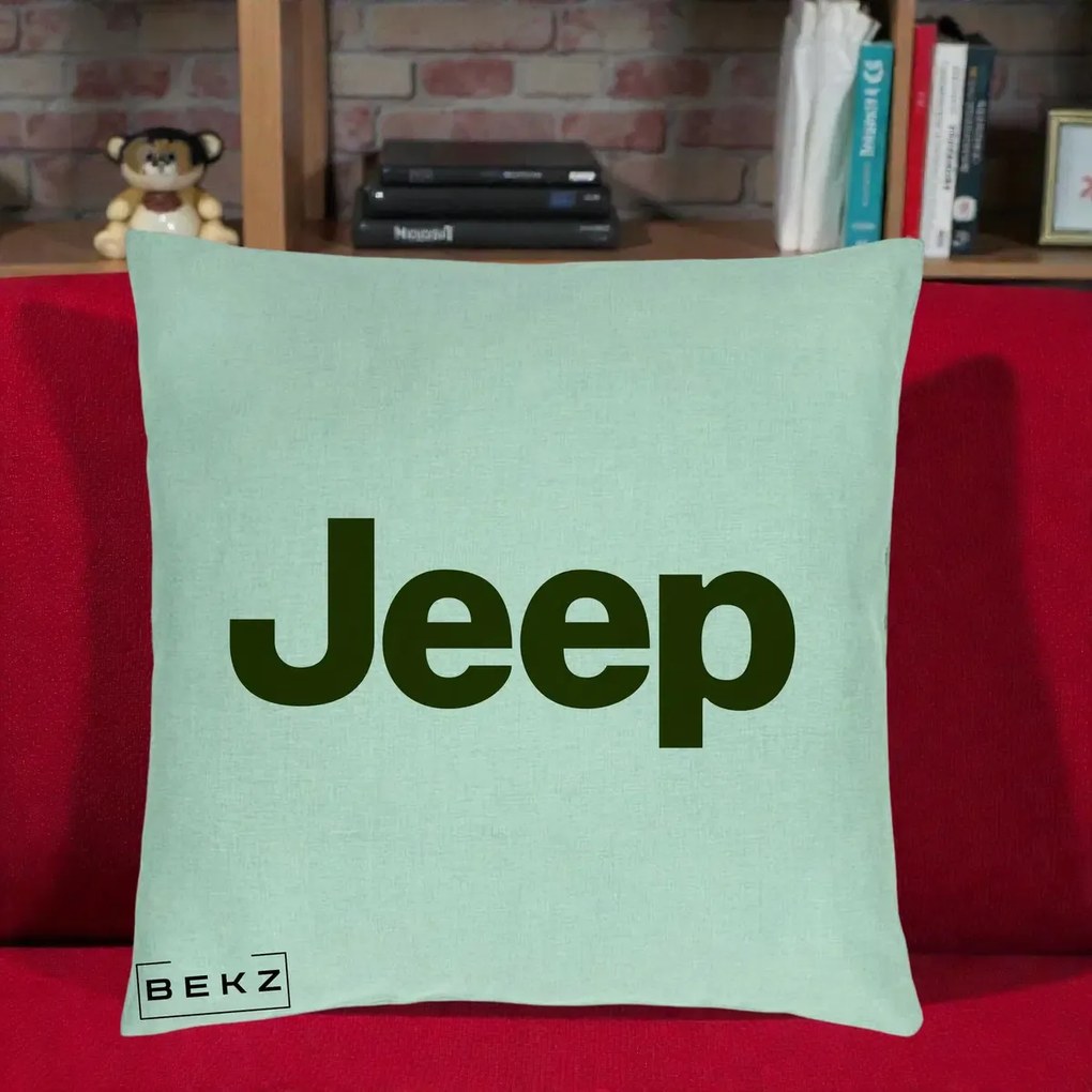 Perna Personalizata cu emblema Jeep, 40x40 cm, Verde Menta, Husa Detasabila, Perna Inclusa, BEKZ®