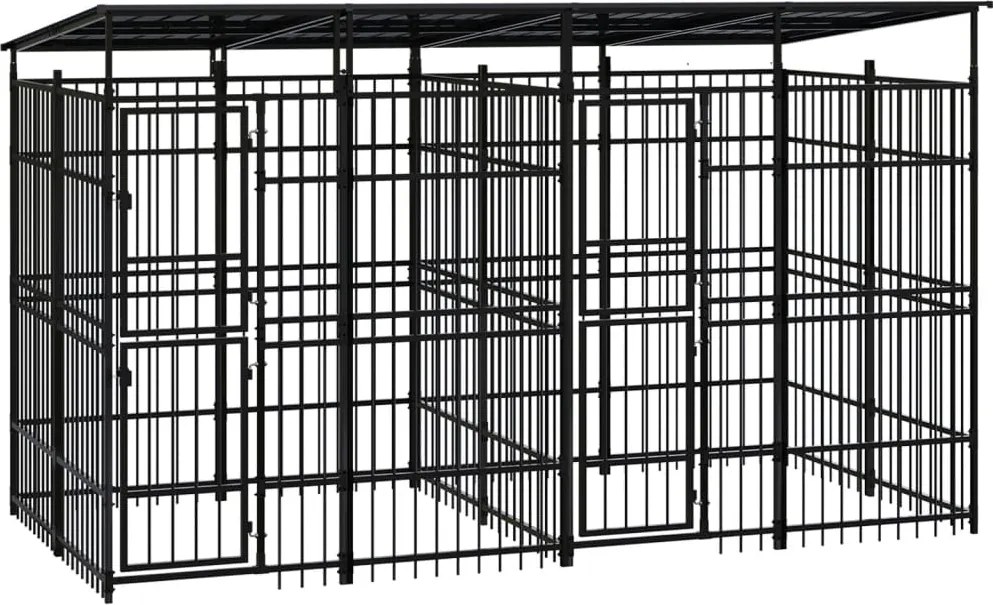 vidaXL Padoc pentru câini de exterior cu acoperiș, 7,37 m², oțel