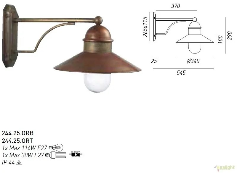 Aplica de perete exterior, IP44 Borgo 244.05.OR