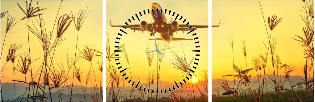 Tablou cu avionul ridicându-se spre zbor (cu ceas) (90x30 cm)