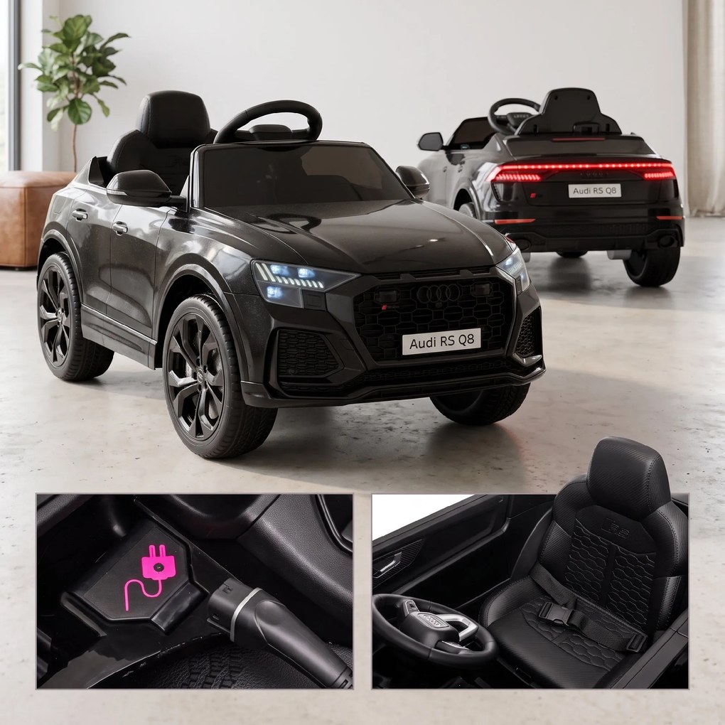 HOMCOM Mașină Electrică pentru Copii Audi RS Q8, 6V, 2 Motoare, Telecomandă, PP, 101x62x51 cm, Negru | Aosom Romania