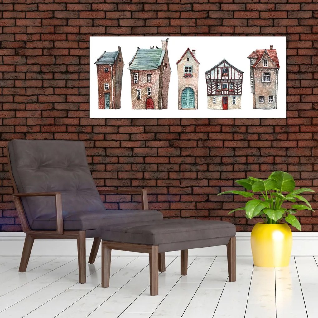 Tablou - Case în acuarelă (120x50 cm)