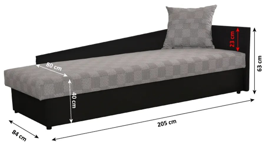 Pat cu spatiu pentru depozitare, negru gri cu model, dreapta, JUDIT
