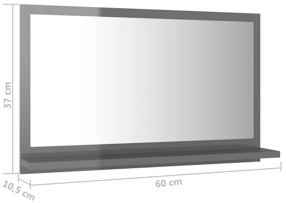 Oglinda de baie, gri extralucios, 60x10,5x37 cm, PAL gri foarte lucios, 60 cm