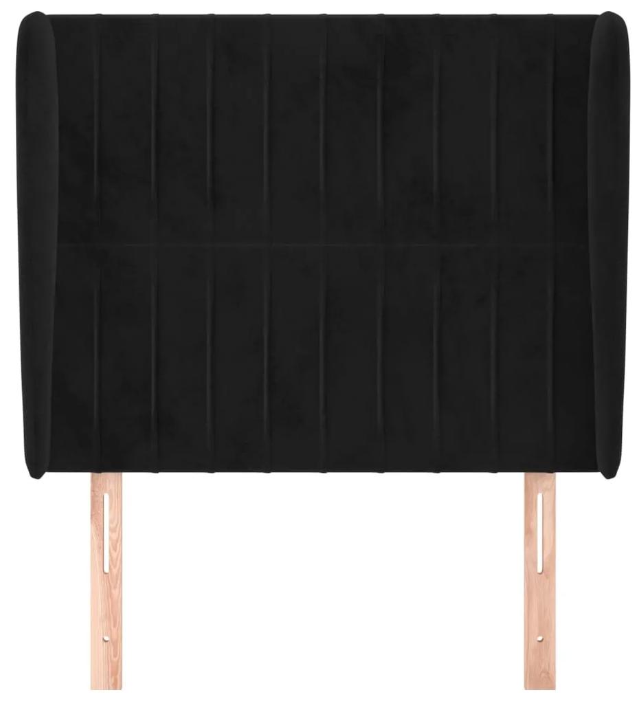Tablie de pat cu aripioare, negru, 93x23x118 128 cm, catifea 1, Negru, 93 x 23 x 118 128 cm