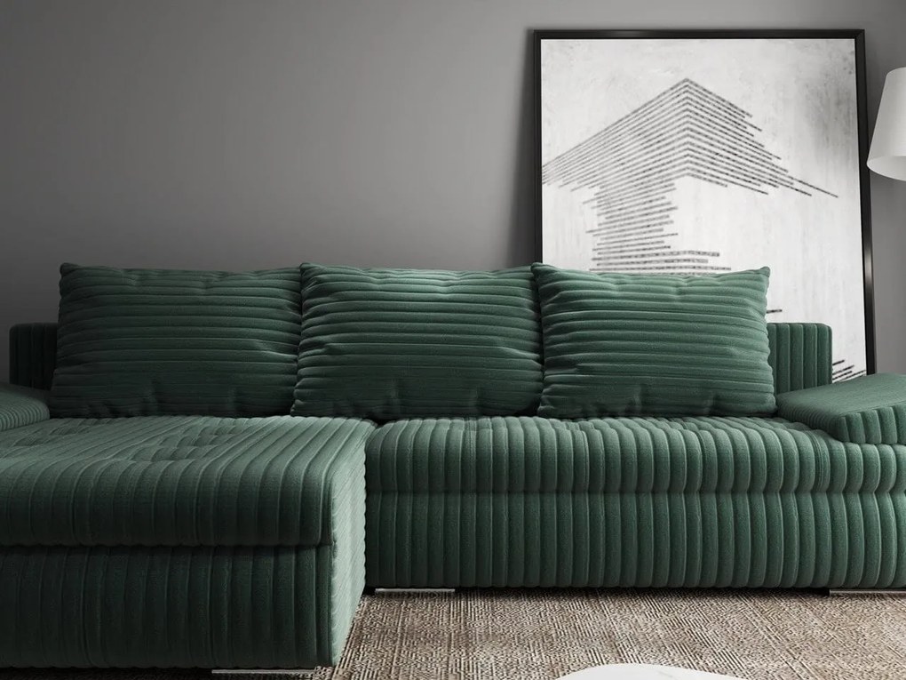 Colțar extensibil dumonde cu ladă de depozitare si sezut confortabil din spuma high-density, Leonardo Ambience Verde 260x185 cm