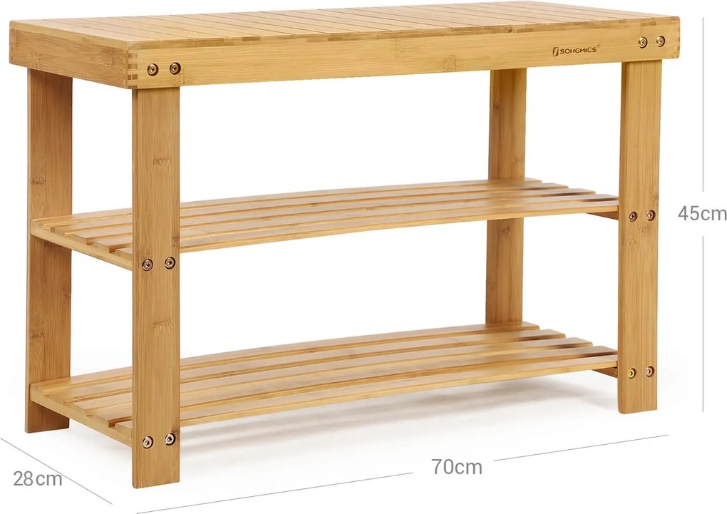 Bancă de bambus cu spațiu pentru pantofi REGINA, 70x28x45cm, lemn natural SongmicsHome