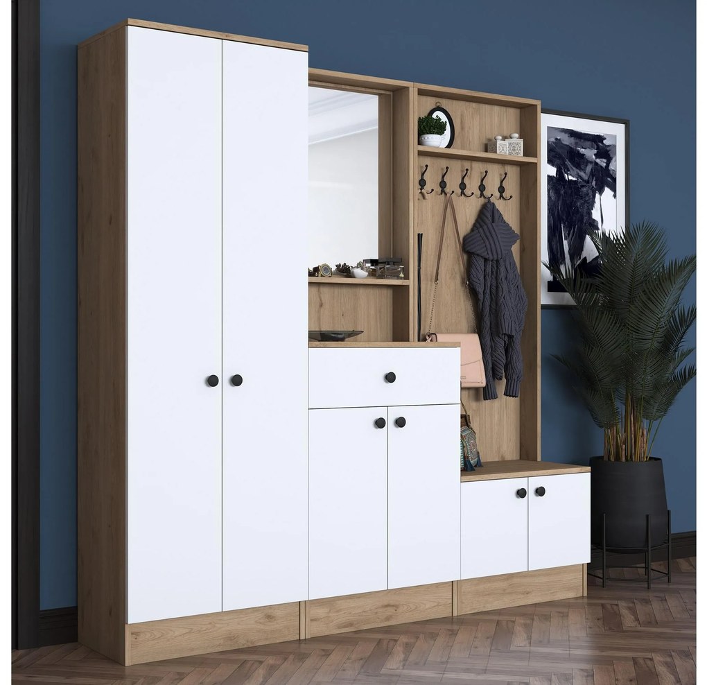 Mobilier hol Pixie 3 (alb + nuc) (cu oglindă). 1102450