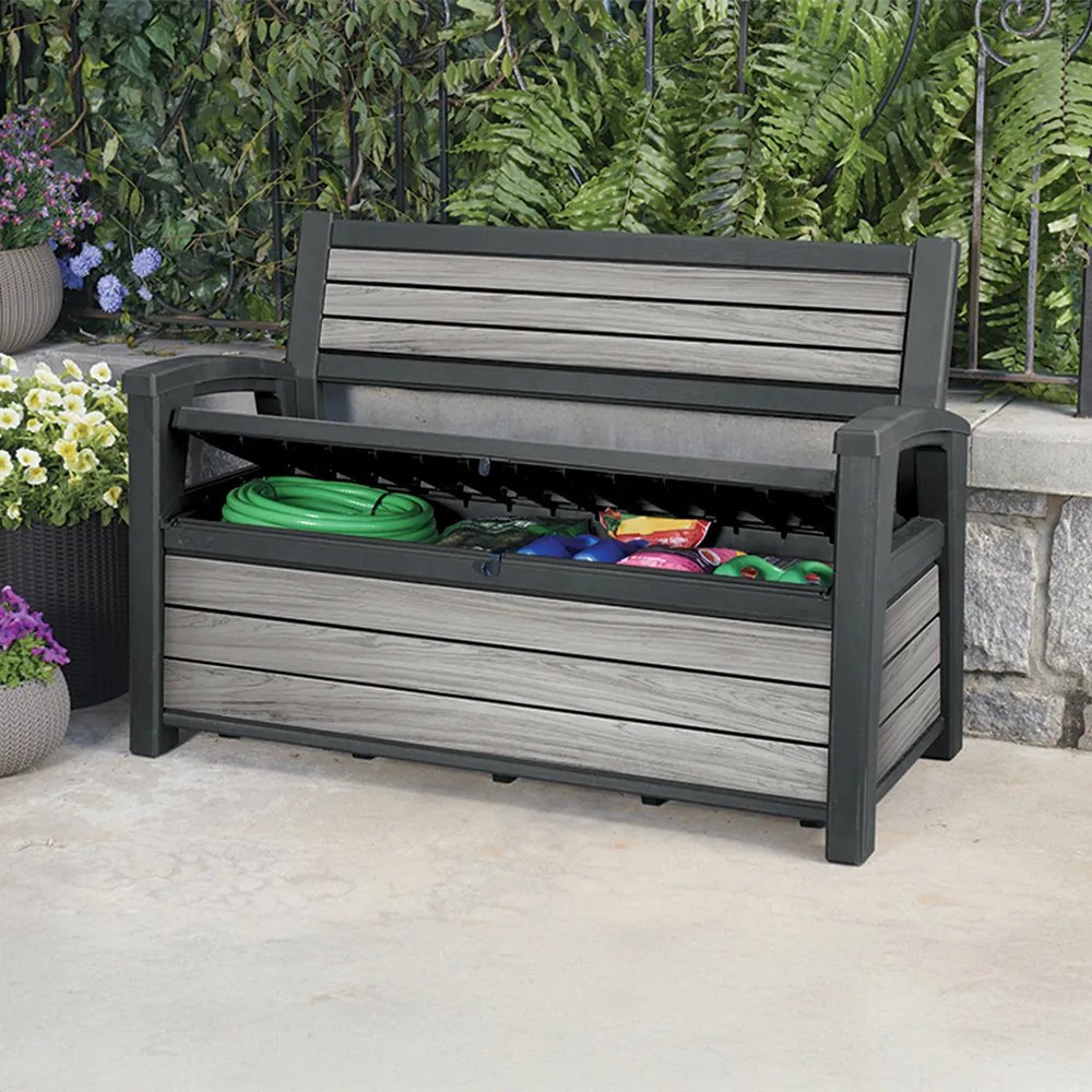 Bancă de grădină/depozitare din plastic Decocoat, 227 L, gri furtună