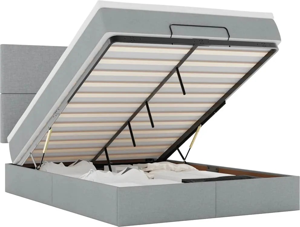 vidaXL Cadru pat otoman cu saltea țesătură gri deschis 140x200cm