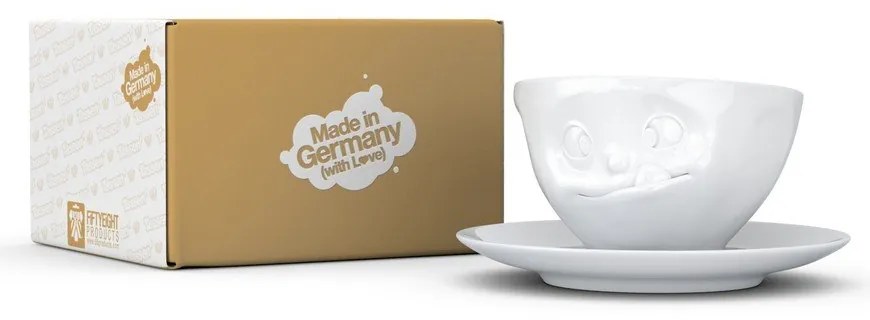 Ceașcă din porțelan cu farfurie, sclifosit, 58products, alb