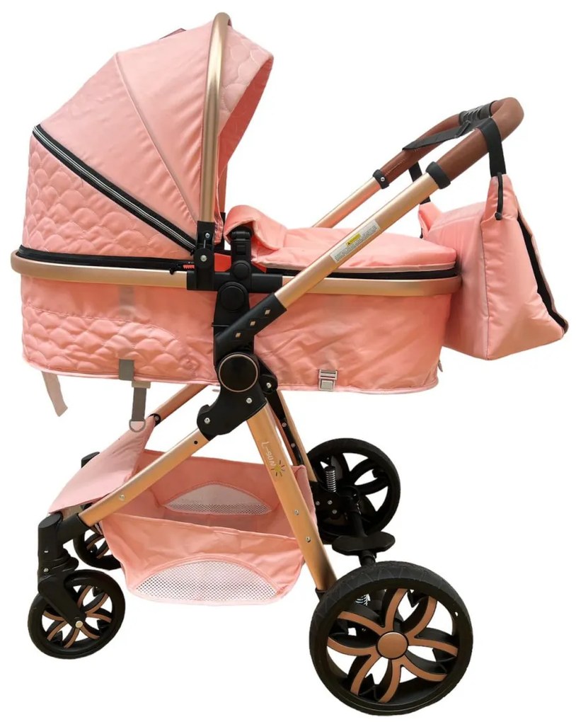 Carucior 3 in 1 transformabil in mod sport cu landou si geanta, 0-36 luni, Roz - CPC-12-roz