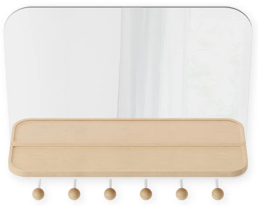 Cuier de perete alb/în culoare naturală cu raft din lemn masiv de fag Estique – Umbra