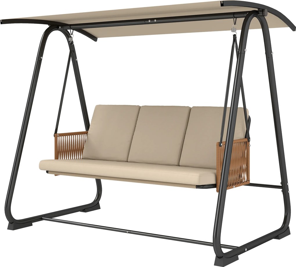 Outsunny Leagăn Hollywood, leagăn de grădină 3 locuri cu copertină reglabilă pernuță șezut detașabilă și respirabilă | Aosom Romania