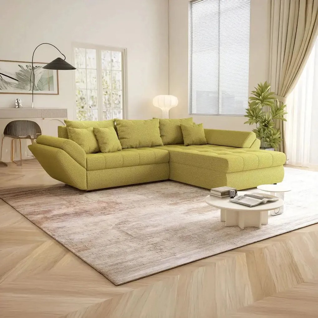 Colțar extensibil dumonde cu ladă de depozitare si sezut confortabil din spuma high-density, Loana Enjoy Green II 270x185 cm