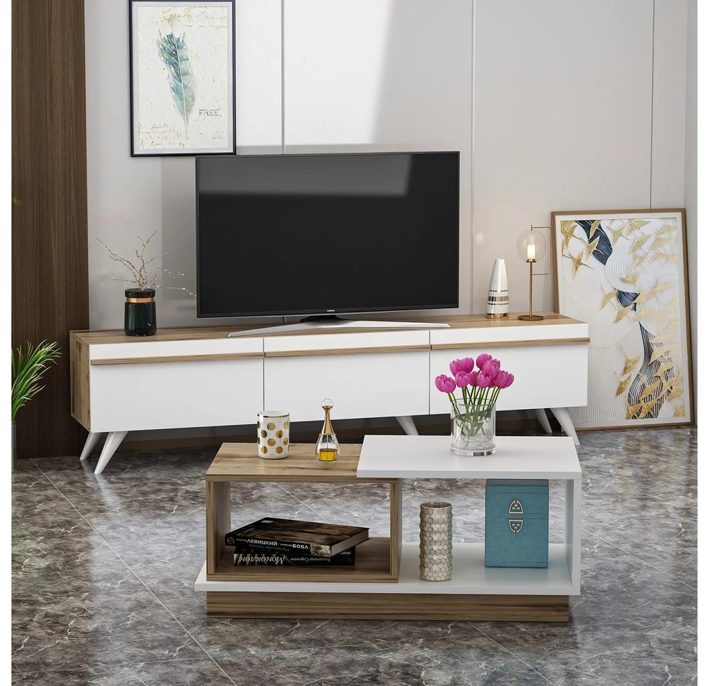 Mobilier living Vegas (Alb + Stejar zafir). 1088750