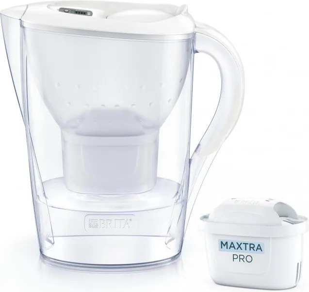 Cană de filtrare a apei Brita Marella Cool Memo, 2,4 l, indicator electronic Memo, filtru Maxtra Pro, fără BPA, alb