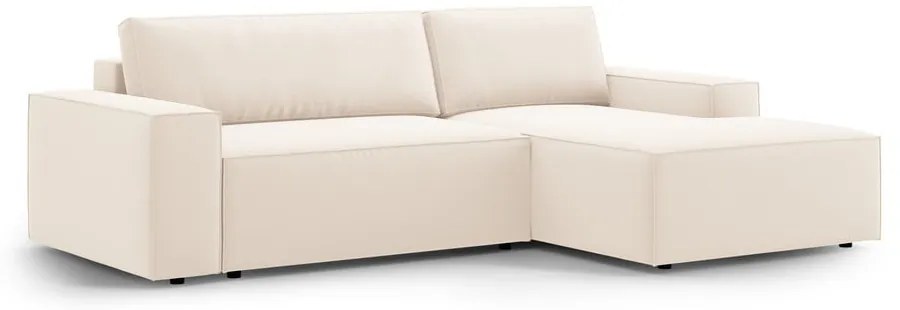 Colțar bej extensibil/cu spațiu de depozitare cu tapițerie din catifea (cu colț pe partea dreaptă/cu șezlong) Jodie – Micadoni