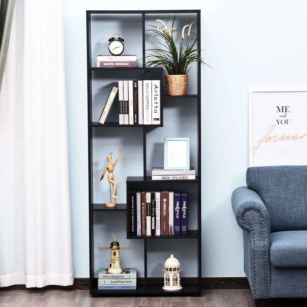 HOMCOM Bibliotecă Modernă cu 8 Rafturi din PAL E1, Design pentru Casă și Birou, 70x24x178 cm, Alb | Aosom Romania