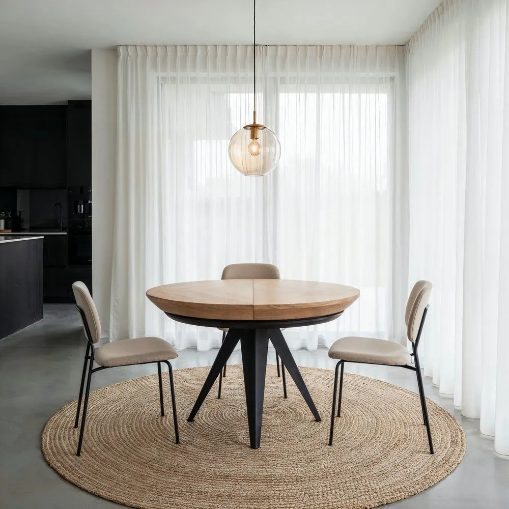 Masă de dining rotundă extensibilă cu blat cu aspect de lemn de stejar cu blat suplimentar ø 120 cm Magnus – Windsor &amp; Co Sofas