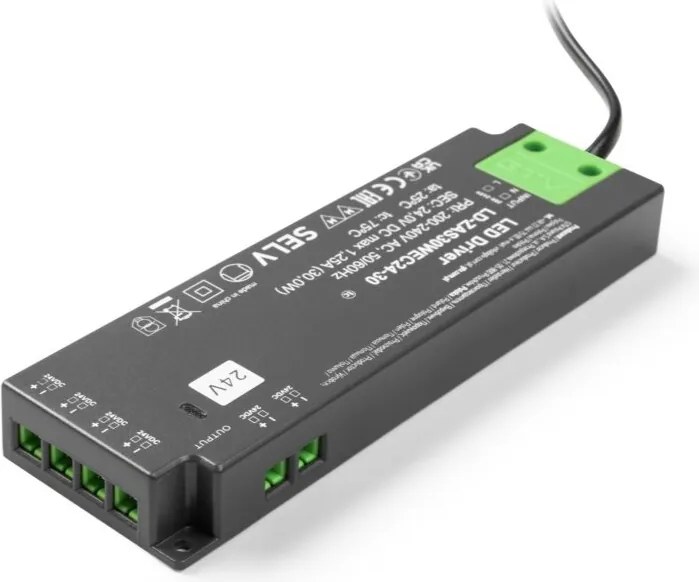 Transformator Easy Click GTV pentru bandă LED, 30W, 24V, IP20, 6 ieșiri Mini AMP, cablu 1,5 m 30 W, 24 V, 1.5 m, Plastic, Easy Click