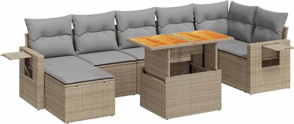 vidaXL Set canapele de grădină, 8 piese, cu perne, bej, poliratan