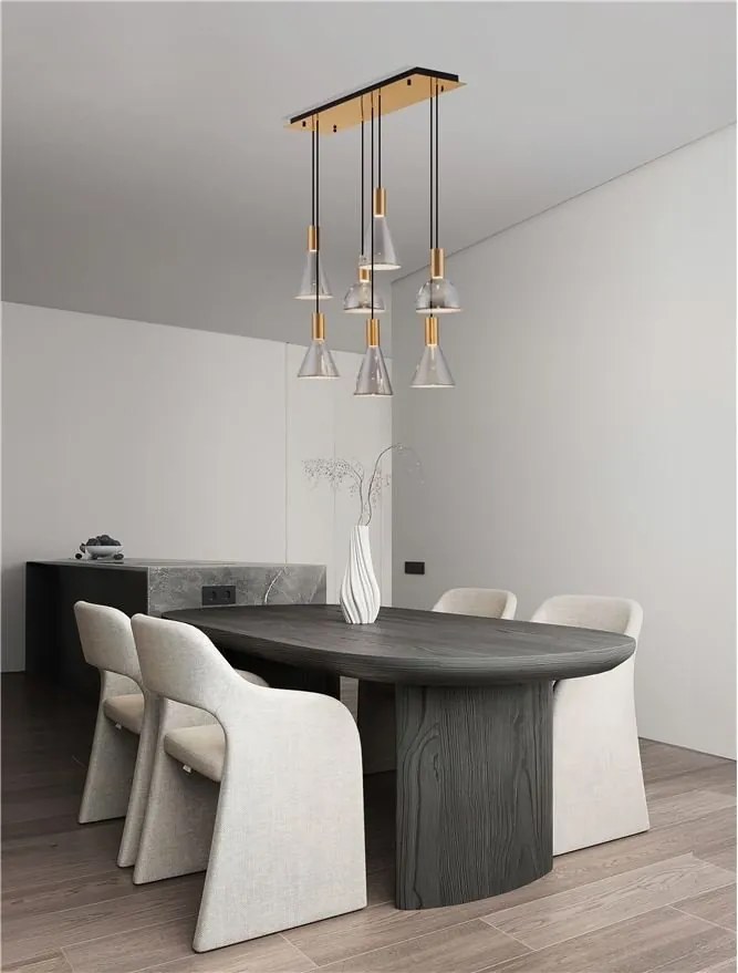 Lustra moderna cu 7 pendule LED, Metal, Sticla, Fumuriu, Voi