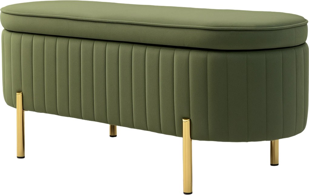HOMCOM Băncuță Tapițată pentru Dormitor cu Capitonaj Canelat și Picioare Metalice, 108x44x43,5 cm, Verde | Aosom Romania