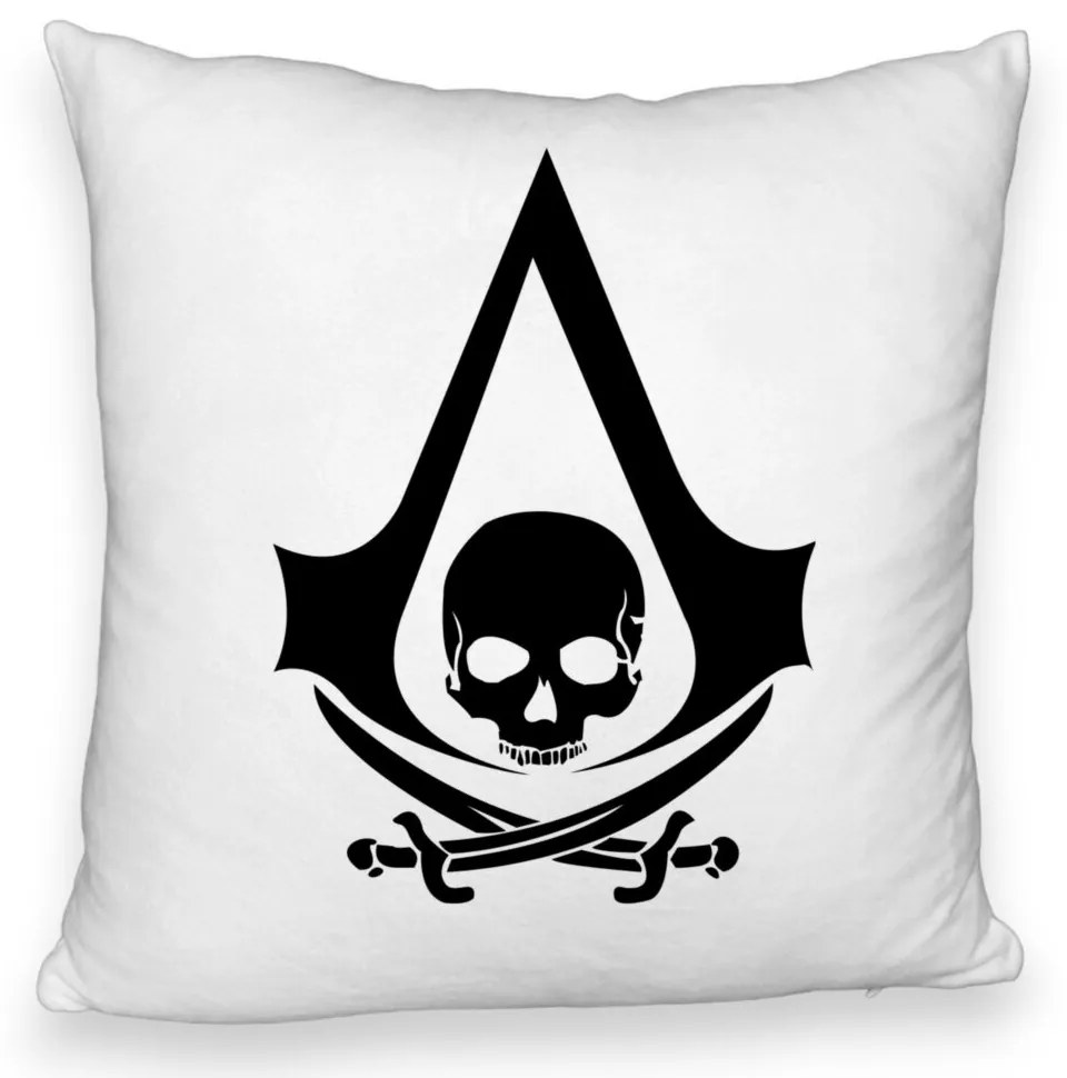 Perna Decorativa Fluffy cu Assasin&apos;s Creed Fans, 40x40 cm, Alba, Husa Detasabila, Burduf