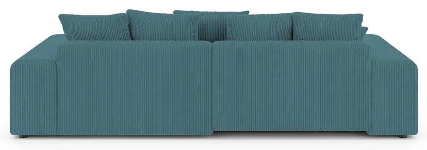 Colțar turcoaz extensibil, cu spațiu de depozitare, cu tapițerie din catifea reiată Luma – Ropez