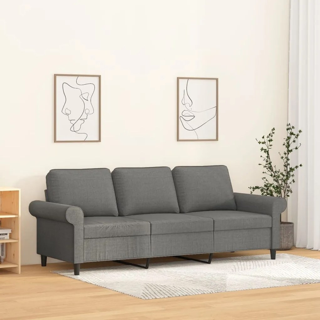 349202 vidaXL Canapea cu 3 locuri, gri închis, 180 cm, material textil