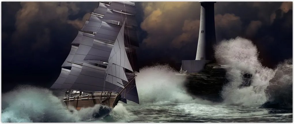 Tablou - Vapor în furtună (120x50 cm)