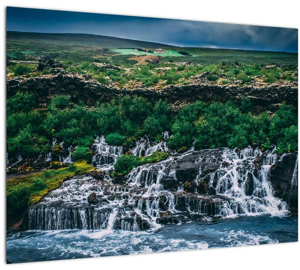 Tablou pe sticlă cu cascade în natură (70x50 cm)