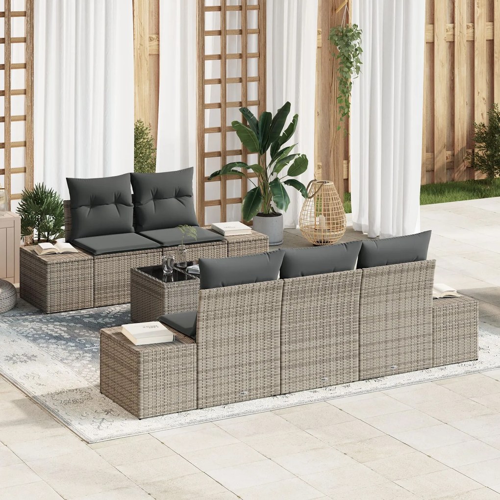 vidaXL Set de canapele pentru grădină 6 pcs Gri Rattan poli