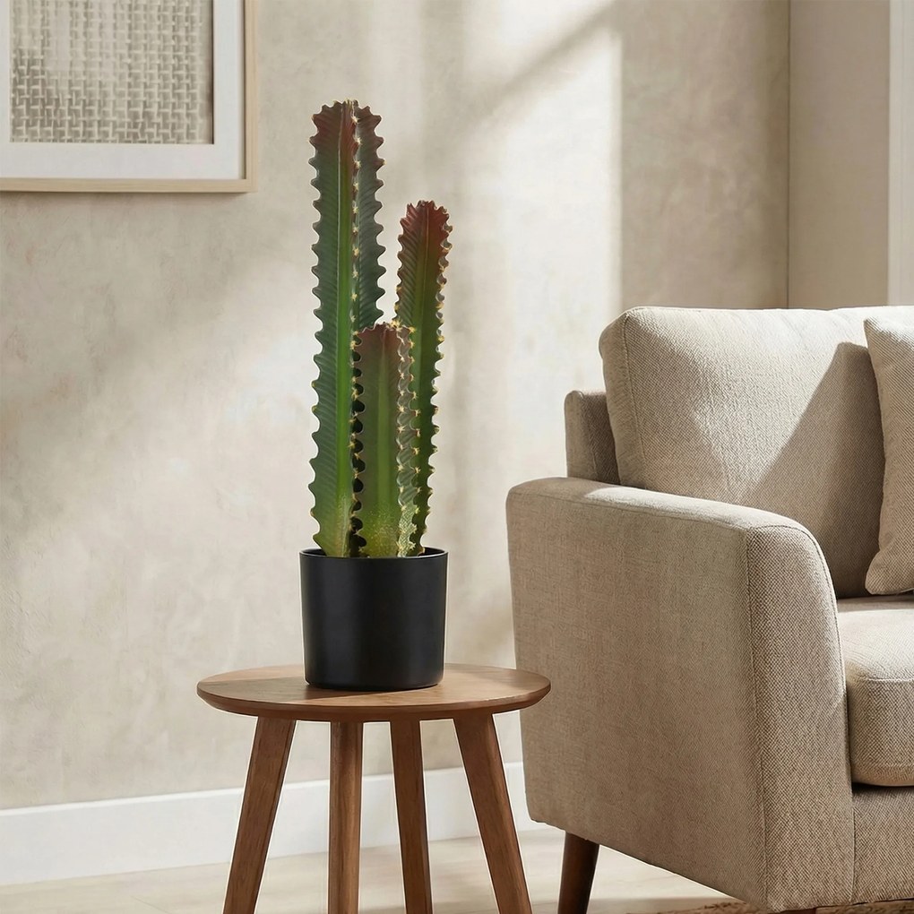 HOMCOM Cactus Artificial 66 cm Plantă Artificială Decorativă cu Ghiveci și 3 Frunze pentru Decor Interior Verde | Aosom Romania
