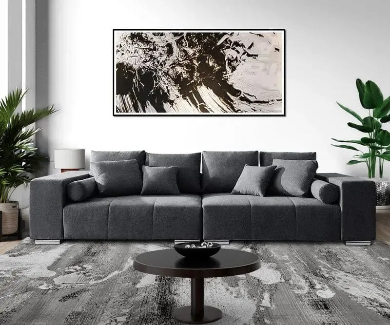 Canapea extensibilă dumonde cu ladă de depozitare si sezut confortabil din spuma high-density, Marbela Enjoy Graphite XXL 295x100 cm cu taburet inclus