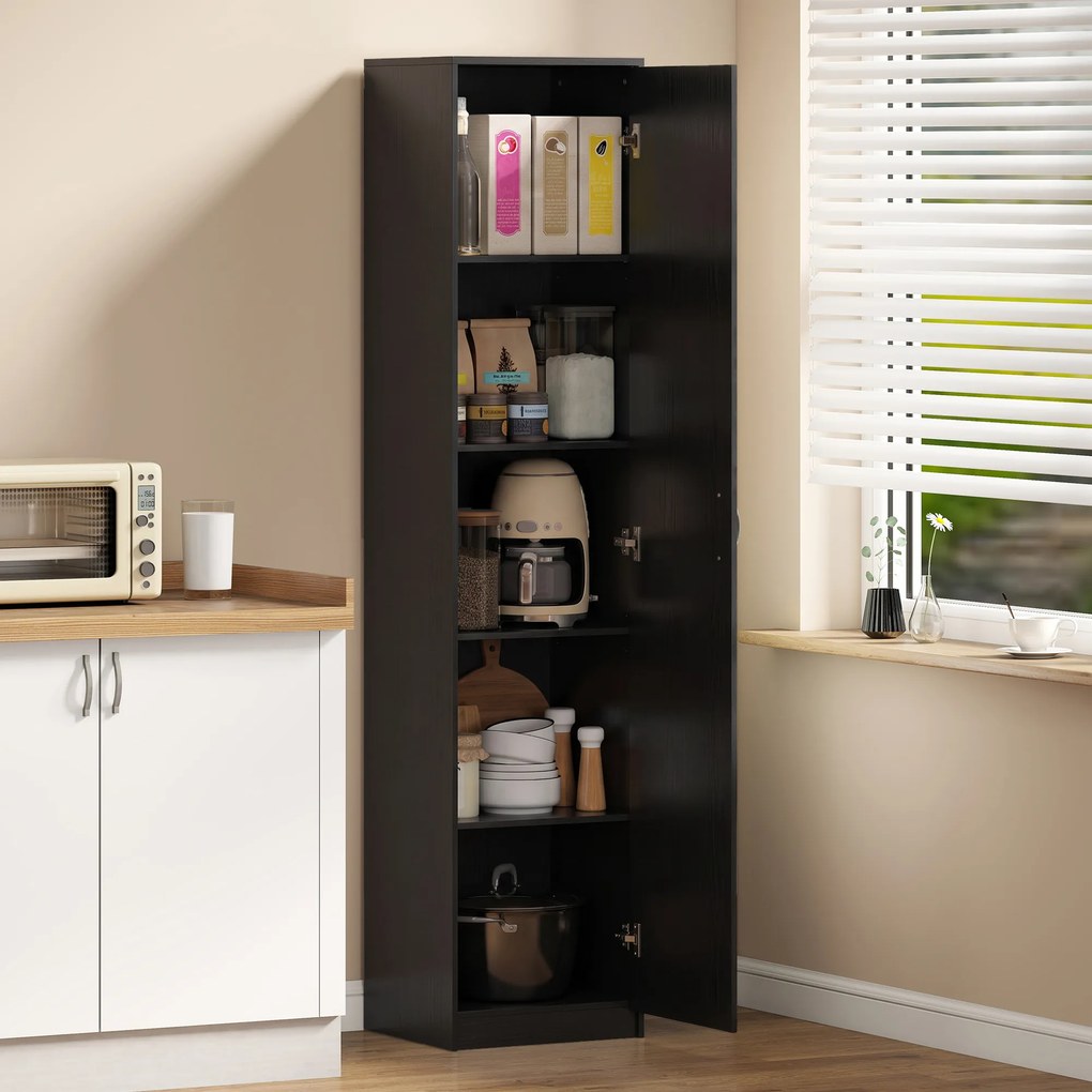 HOMCOM Dulap de bucătărie Slim cu 5 rafturi și spațiu interior reglabil, din lemn, 40x35x180 cm, negru | Aosom Romania