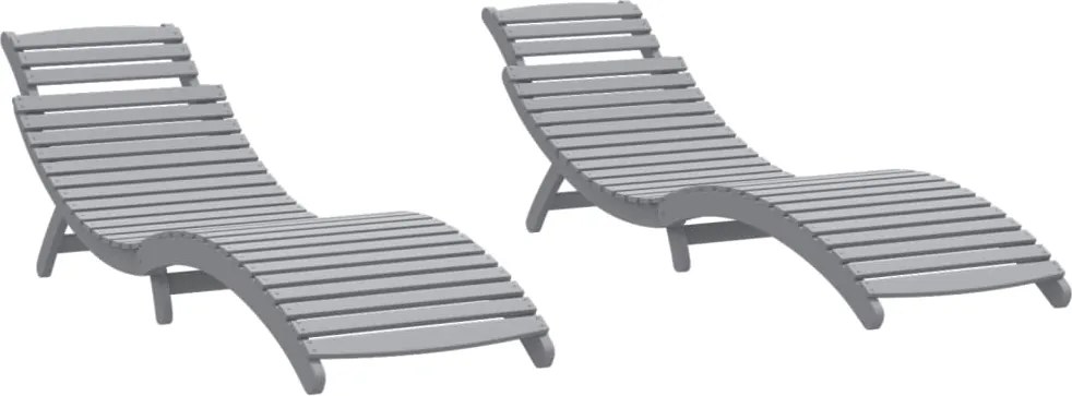 vidaXL Șezlonguri, 2 buc, gri, 184x55x64 cm, lemn masiv de acacia