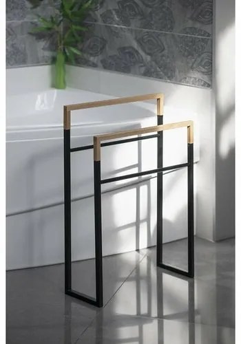 SAPHO Ska308 Ska suport pentru prosoape 55 x 80 x20 cm, negru mat/stejar