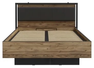 Pat dublu cu spațiu de depozitare OREN 140x200 cm, maro/negru