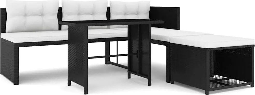 vidaXL Set mobilier de grădină, 4 piese, negru, poliratan