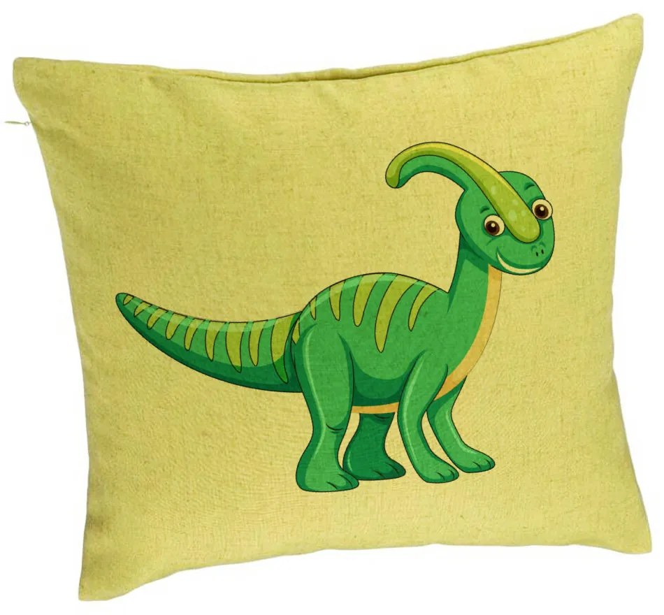 Perna Decorativa, Model copii Dinozaur Verde, 40x40 cm, Verde, Husa Detasabila, Burduf