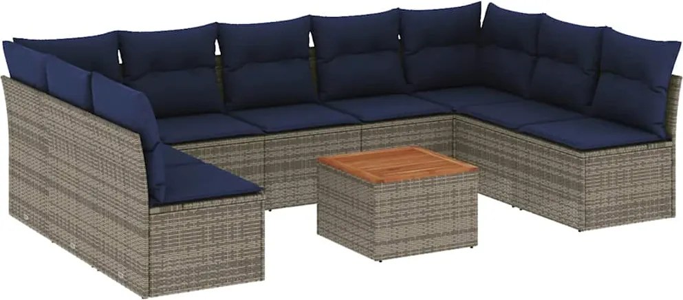 vidaXL Set canapele de grădină cu perne, 10 piese, gri, poliratan