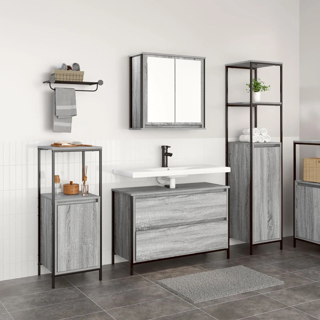 vidaXL Set de mobilier pentru baie 3 pcs sonoma gri 90 x 34.5 x 60 cm