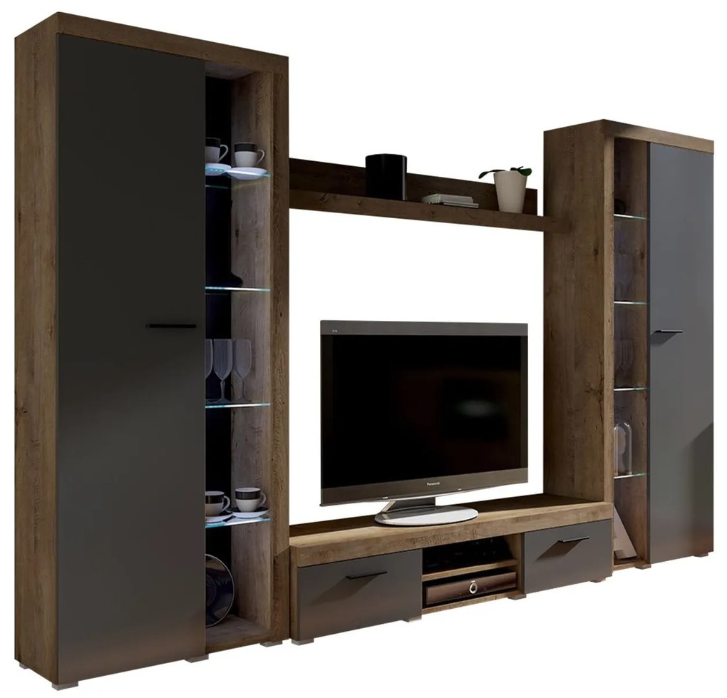 Mobilier living Rokara XL (stejar sonoma) (iluminat LED Alb). Promo -17%. 1058318