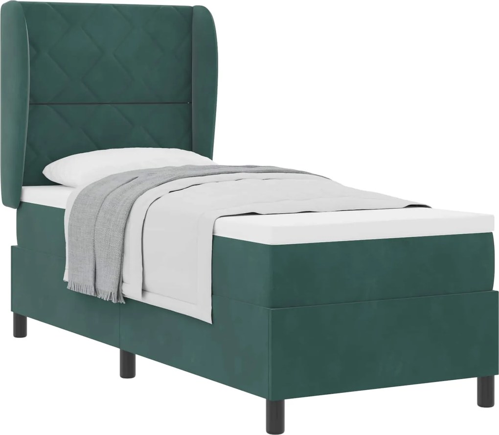 vidaXL Pat cu arcuri cu saltea Verde închis 200 x 80 cm Catifea