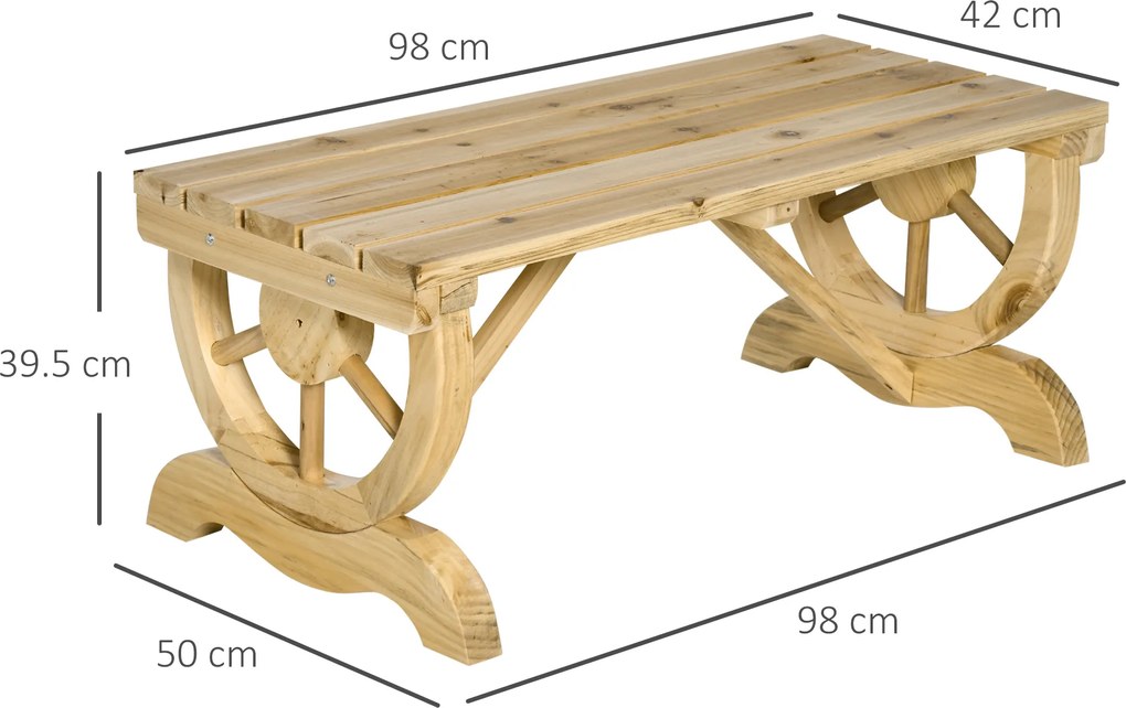 Outsunny Bancă de Grădină cu 2 Locuri, Design cu Roți, Bancă de Exterior din Lemn de Brad, pentru Terasă, Patio și Curte, 98x50x39,5 cm, Aspect Lemn Natural | Aosom Romania