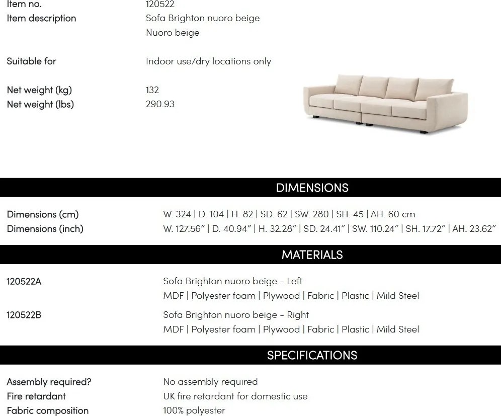 Canapea design LUX Brighton, Nuoro beige