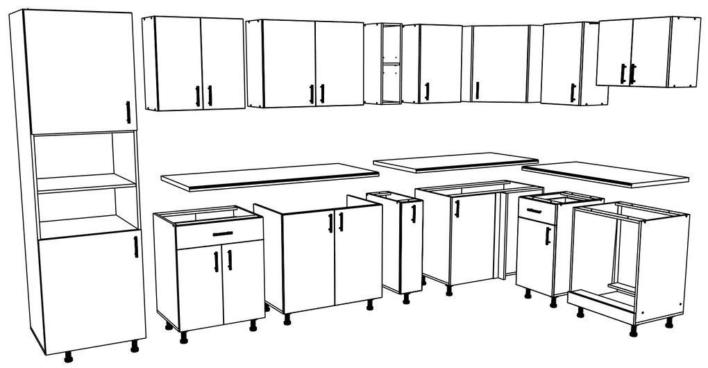 Set haaus V35, Gri Lucios/Alb, MDF, Blat Thermo 28 mm, L 320 x 160 cm