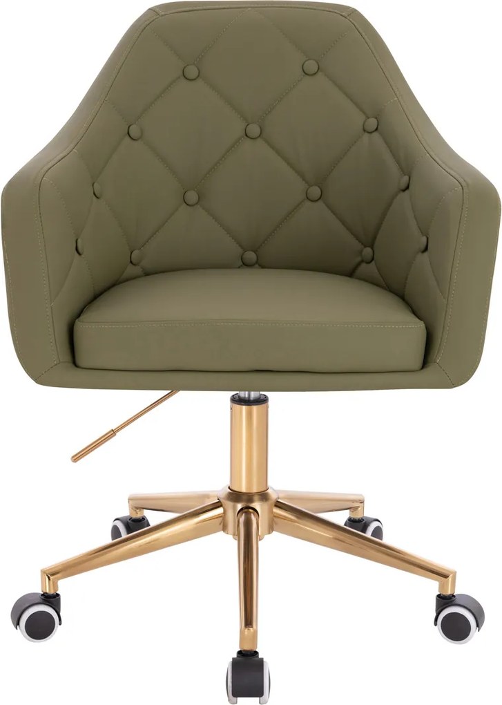 HR831K Scaun Khaki Piele Ecologica Premium Soft cu Bază Aurie